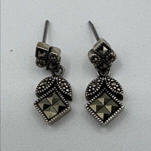 Judith Jack womens 925 sterling silver drop earrings marcasite flower.